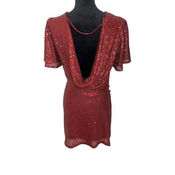 NWT ASTR THE LABEL MINI RED/MAROON SEQUIN OPEN BACK DRESS WOMENS SIZE LARGE - Picture 5 of 8